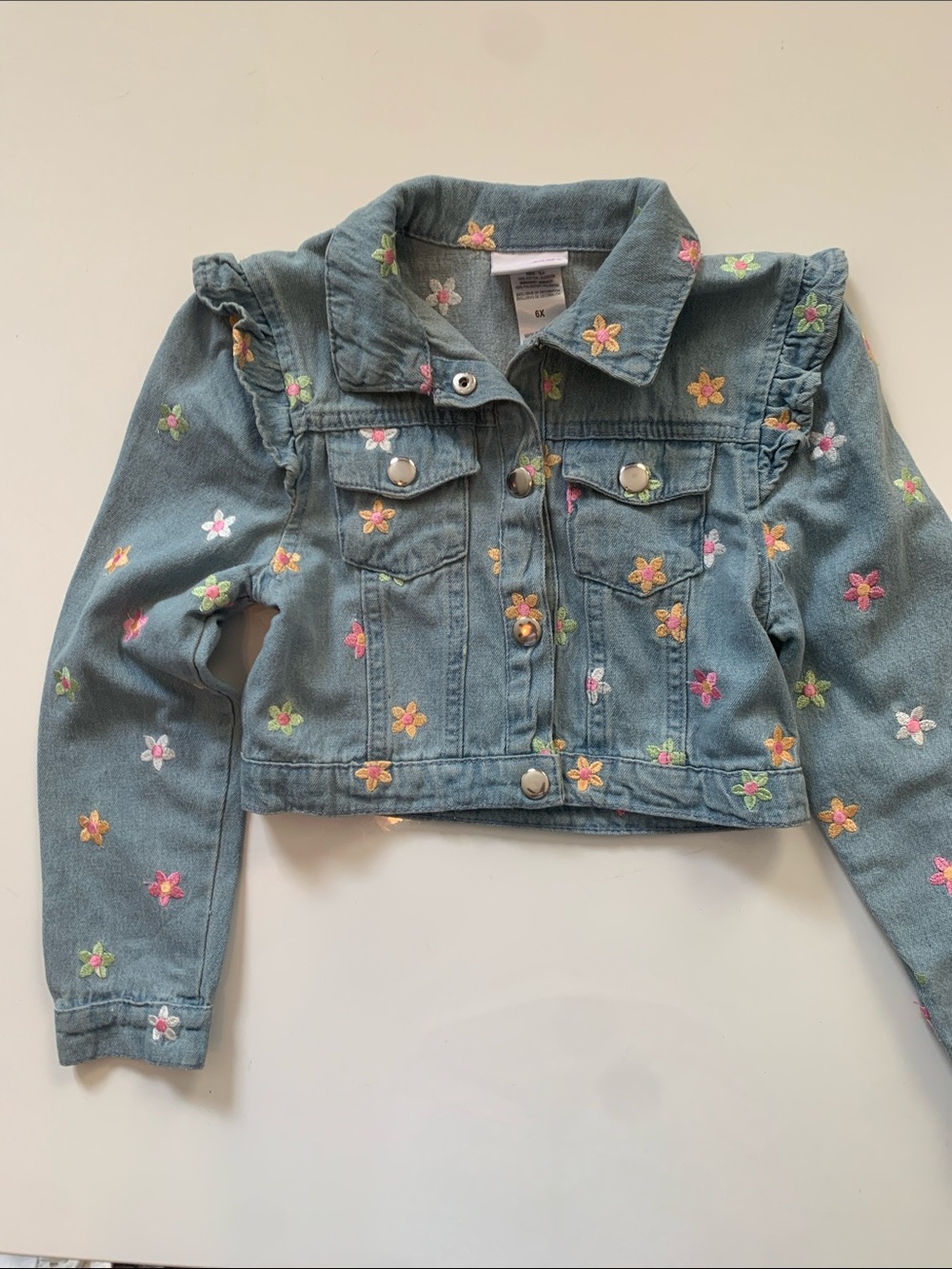 Little Lass Light Blue Embroidered Floral Denim Jacket Size 6X